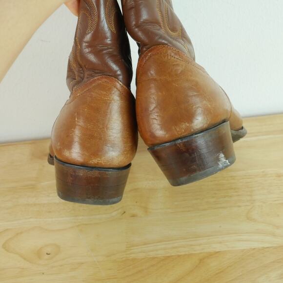 Nocona Men's 11 D Western Boots Vintage USA Brown Leather Embroidered Distressed - Picture 13 of 16
